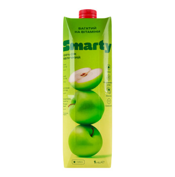 Сік відновлений освітлений пастеризований яблучний Smarty т/п 1л