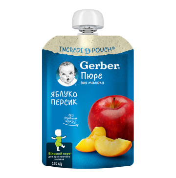 Пюре фруктове для дітей від 6міс пастеризоване Яблуко-персик Gerber д/п 150г