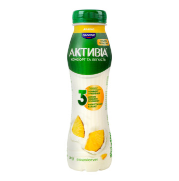 Біфідойогурт 1.2% питний з біфідобактеріями Actiregularis Ананас Активіа п/пл 260г