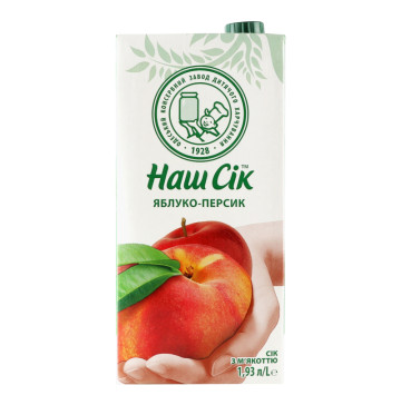 Сік із м'якоттю Яблуко-персик Наш сік т/п 1.93л