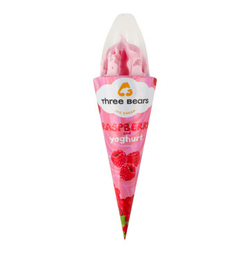 Морозиво 10-12% двошарове у вафельному цукровому ріжку Raspberry-yoghurt Three bears м/у 150г