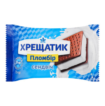 Морозиво 15% пломбір Сендвіч на печиві з какао Хрещатик м/у 75г