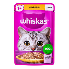 Корм консервований повнораціонний для дорослих котів З куркою в желе Whiskas д/п 85г