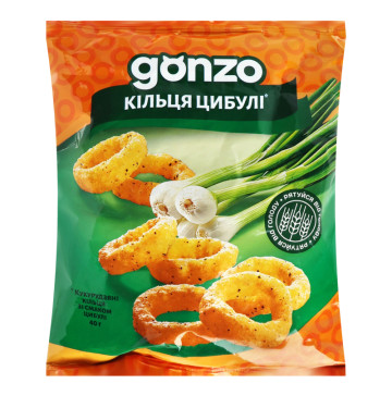 Кільця кукурудзяні зі смаком цибулі Gonzo м/у 40г