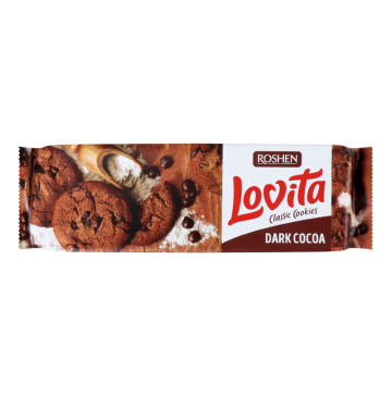 Печиво здобне з какао та кусочками глазурі Lovita Classic Cookies Roshen м/у 150г