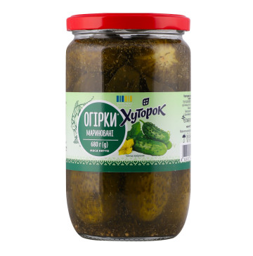 Огірки мариновані пастерізовані Хуторок 1ґ с/б 680г