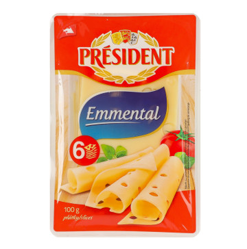Сир 45% твердий скибками Ементаль President лоток 100г
