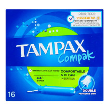 Тампони гігієнічні з аплікатором Super Compak Tampax 16шт