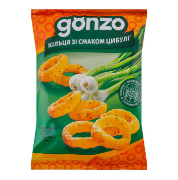 Кільця кукурудзяні зі смаком цибулі Gonzo м/у 40г