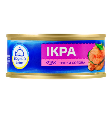 Ікра тріски солона пастеризована Водний світ з/б 100г Ікра тріски солона пастеризована Водний світ з/б 100г