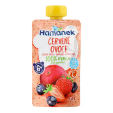 Пюре для дітей від 6міс гомогенізоване з яблук, полуниць та чорниць з вітаміном С Hamanek д/п 100г