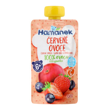 Пюре для дітей від 6міс гомогенізоване з яблук, полуниць та чорниць з вітаміном С Hamanek д/п 100г