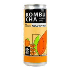 Напій бродіння фільтрований непастеризований з цукром Gold apricot Kombucha Vit-Fit з/б 0.33л