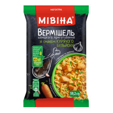 Вермішель швидкого приготування зі смаком курячого бульйону з овочами та зеленню негостра Мівіна м/у 59.2г Вермішель швидкого приготування зі смаком курячого бульйону з овочами та зеленню негостра Мівіна м/у 59.2г