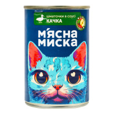 Корм консервований повнораціонний для дорослих котів Шматочки в соусі з качкою та яблуком М'ясна Миска з/б 415г