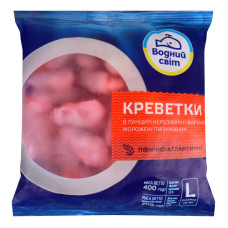 Креветки в панцирі нерозібрані глазуровані 70/90 Водний світ в/м м/у 400г