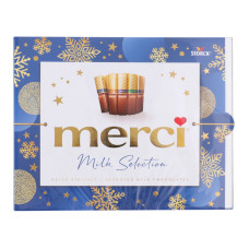 Набір шоколадних цукерок з начинкою і без начинки Milk selection Merci к/у 250г