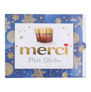 Набір шоколадних цукерок з начинкою і без начинки Milk selection Merci к/у 250г