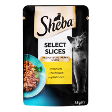 Корм консервований для дорослих котів З куркою у соусі Select Slices Sheba д/п 85г