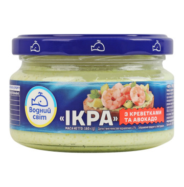 Продукт з ікрою океанічної риби з креветками та авокадо пастеризований Ікра Водний світ с/б 160г