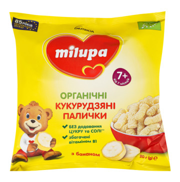 Палички кукурудзяні для дітей від 7міс з бананом та вітаміном В1 Milupa м/у 20г