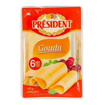 Сир 47% твердий скибками Гауда President лоток 100г