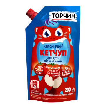 Кетчуп для дітей від 3років пастеризований Класичний Торчин д/п 200г