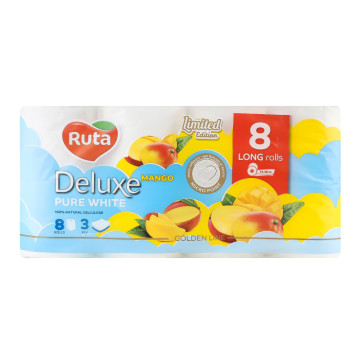 Папір туалетний 3-х шаровий Mango Pure white Deluxe Ruta 8шт