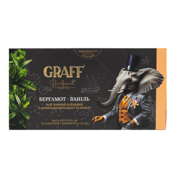Чай чорний байховий з ароматом бергамоту та ванілі Бергамот-ваніль Graff к/у 20х1.5г