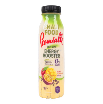 Йогурт 1.3% з підсолоджувачем та вітамінами Манго-маракуйя-кіноа Energy booster Smart Food Premialle п/пл 290г