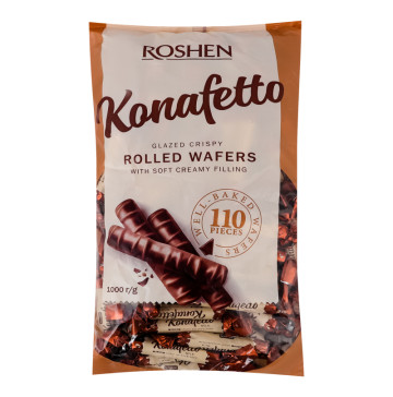 Трубочки вафельні глазуровані Konafetto blanc Roshen м/у 1кг