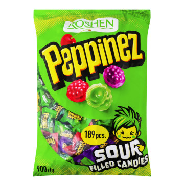 Карамель льодяникова з фруктово-ягідною начинкою Peppinezzz Roshen м/у 0.9кг