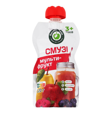 Пюре фруктове гомогенізоване стерилізоване Смузі мультифрукт Garden Gadz д/п 120г Пюре фруктове гомогенізоване стерилізоване Смузі мультифрукт Garden Gadz д/п 120г