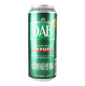 Пиво 0.5л 5% світле фільтроване пастеризоване Export DAB з/б