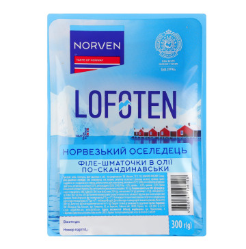 Оселедець філе-шматочки в олії По-скандинавськи Lofoten Norven лоток 300г