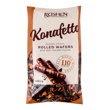 Трубочки вафельні глазуровані Konafetto nero Roshen м/у ваг