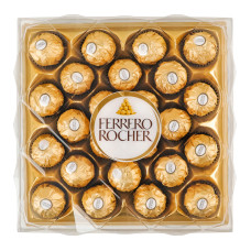 Цукерки вафельні покриті молочним шоколадом та подрібненими лісовими горіхами з начинкою Ferrero Rocher п/у 300г Цукерки вафельні покриті молочним шоколадом та подрібненими лісовими горіхами з начинкою Ferrero Rocher п/у 300г