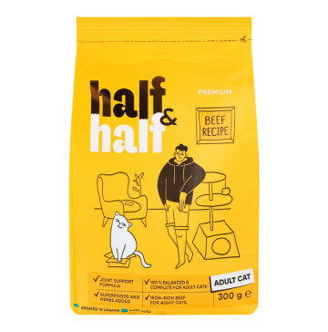 Корм сухий повнораціонний для дорослих котів Beef recipe Premium Half&Half м/у 300г