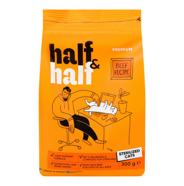 Корм сухий повнораціонний для стерилізованих котів Beef recipe Premium Half&Half м/у 300г