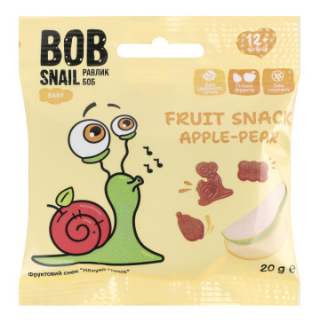 Снек фруктовий для дітей від 12міс Apple-pear Baby Bob Snail м/у 20г