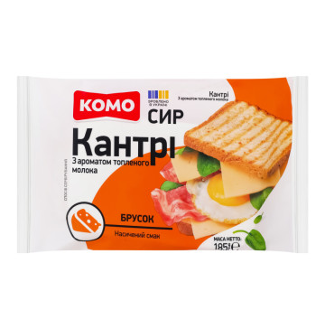 Сир 50% напівтвердий брусок Кантрі з ароматом топленого молока Комо м/у 185г
