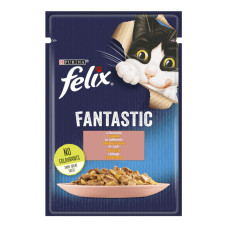 Корм консервований повнораціонний для дорослих котів з лососем в желе Fantastic Felix м/у 85г