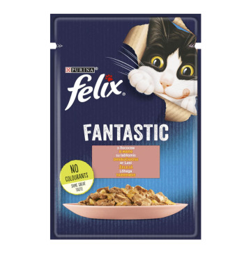 Корм консервований повнораціонний для дорослих котів з лососем в желе Fantastic Felix м/у 85г