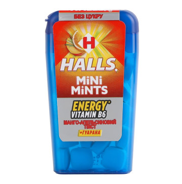 Цукерки без цукру +гуарана Манго-апельсиновий твіст Mini Mints Halls п/у 12.5г