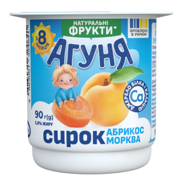 Сирок 3.9% для дітей від 8міс з наповнювачем фруктовим Абрикос-морква Агуня ст 90г