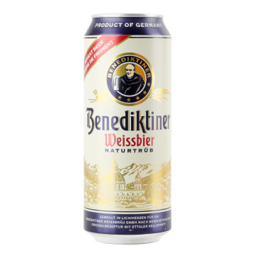 Пиво 0.5л 5.4% світле пшеничне нефільтроване пастеризоване Weissbier Benediktiner з/б