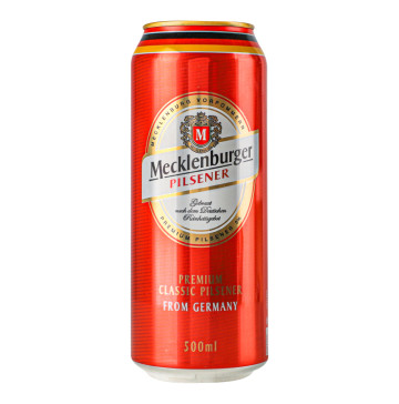 Пиво 0.5л 5% світле фільтроване пастеризоване Pilsener Mecklenburger з/б
