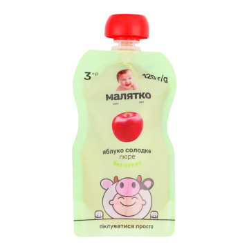 Пюре для дітей від 3років гомогенізоване стерилізоване без цукру Яблуко солодке Малятко д/п 120г Пюре для дітей від 3років гомогенізоване стерилізоване без цукру Яблуко солодке Малятко д/п 120г