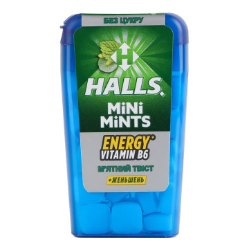 Цукерки без цукру +женьшень М'ятний твіст Mini Mints Halls п/у 12.5г