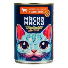 Корм консервований повнораціонний для дорослих котів Шматочки в соусі з телятиною та морквою М'ясна Миска з/б 415г